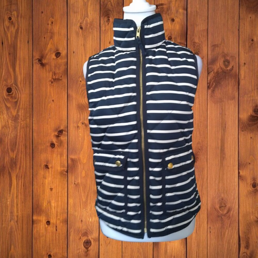 J. CREW WOMEN'S XS STRIPED ZIP UP PUFFER VEST PREPPY CLASSIC CASUAL OUTDOOR